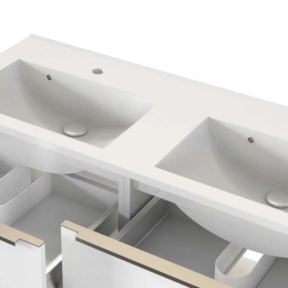 Bad 2 Becken Waschtisch in Weiß - Livendas