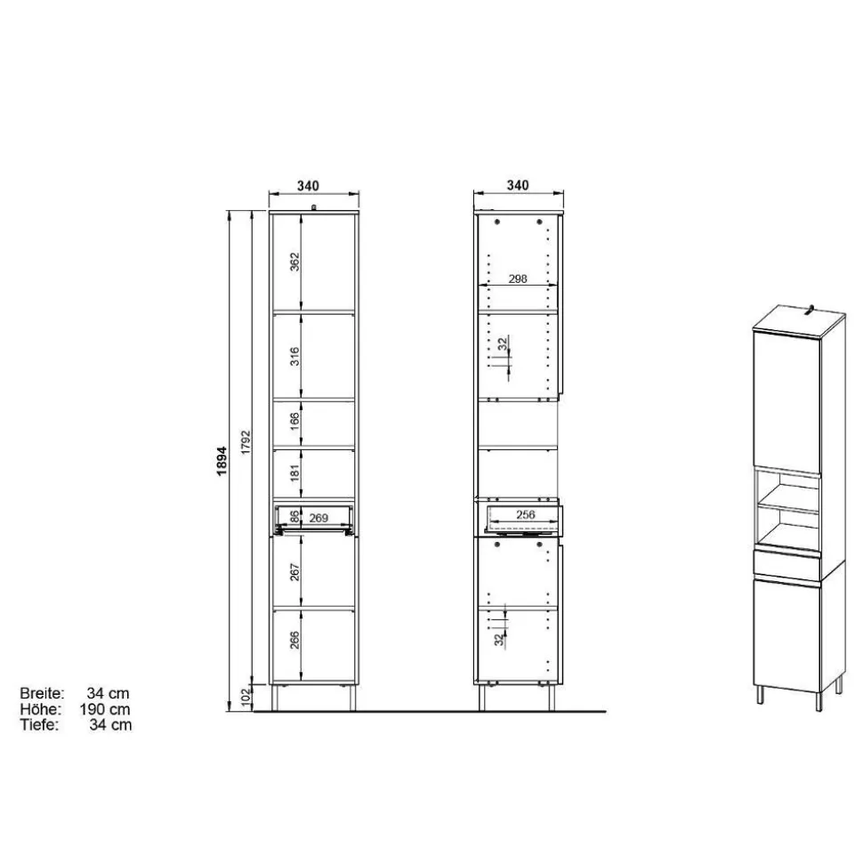 Bad Hochschrank in Weiß Hochglanz - Loeesa