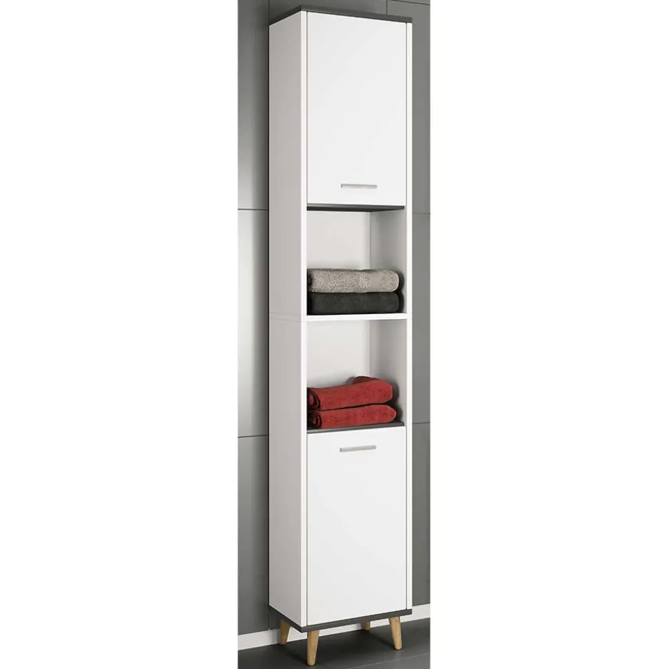 Bad Hochschrank in Weiß und Anthrazit - Rondja