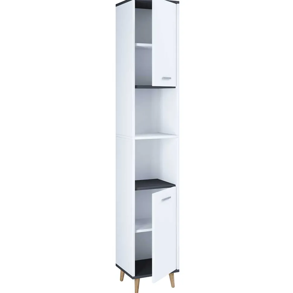 Bad Hochschrank in Weiß und Anthrazit - Rondja
