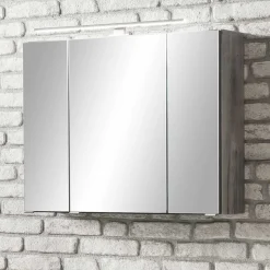 Bad Spiegelschrank 3D in Eiche Grau Holzoptik - Svegaria