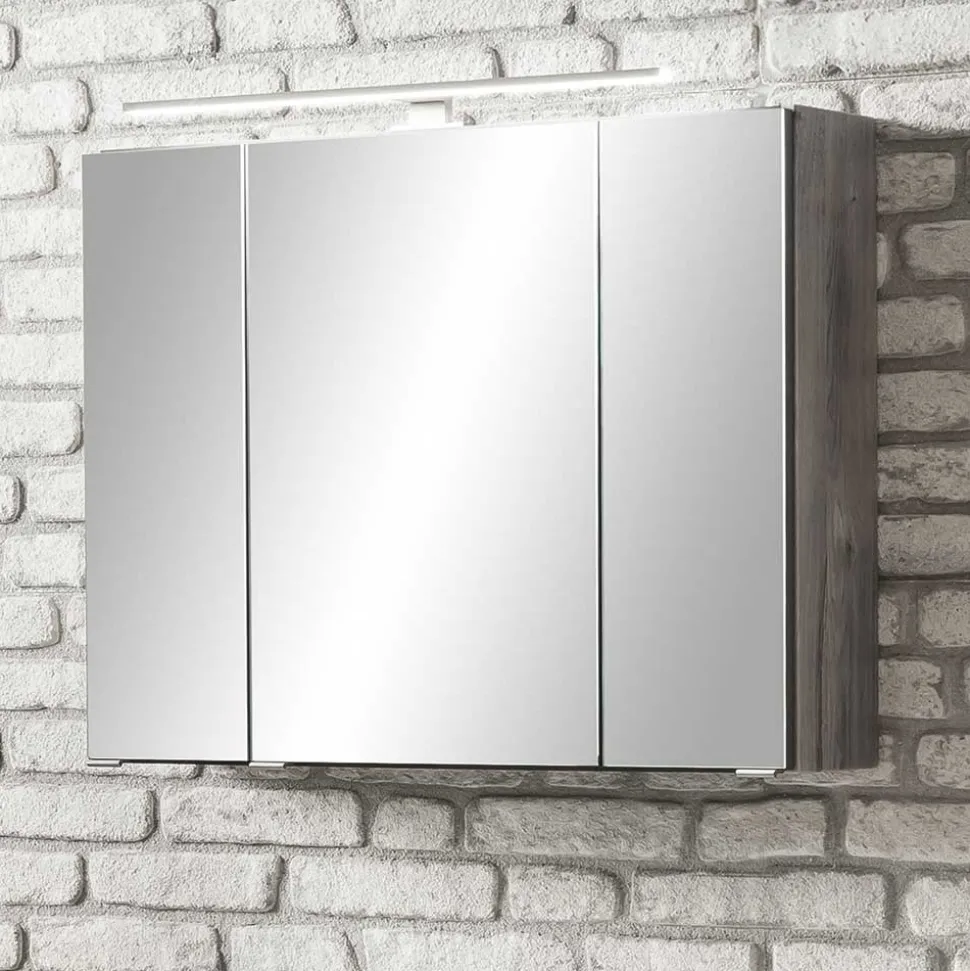 Bad Spiegelschrank 3D in Eiche Grau Holzoptik - Svegaria