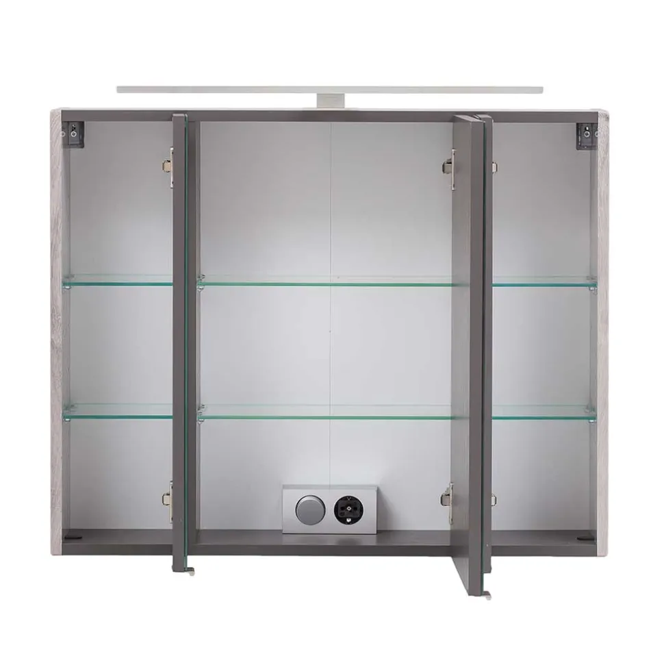 Bad Spiegelschrank 3D in Eiche Grau Holzoptik - Svegaria