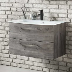 Bad Waschkonsole in grauer Eiche Optik - Svegaria