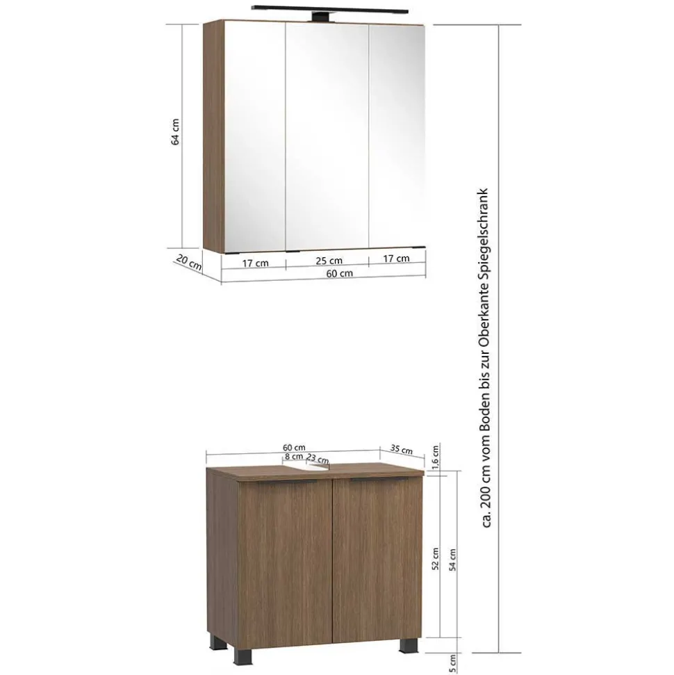 Bad Waschplatz und Oberschrank Möbelset - Ucaida (dreiteilig)