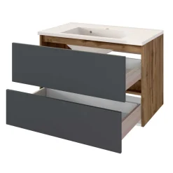 Bad Waschtisch mit Becken in Grau & Holz Optik - Athrin