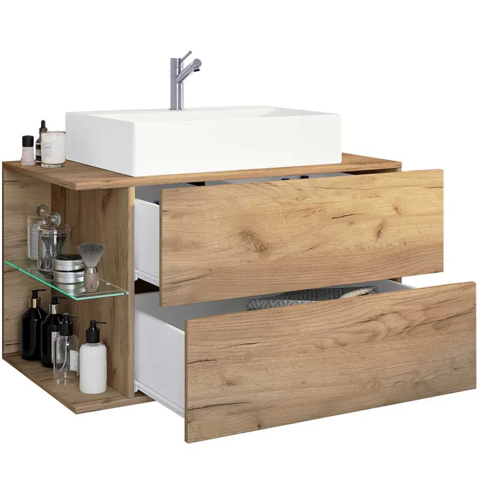 Badeinrichtung im Holzlook Set - Yulmatro (vierteilig)