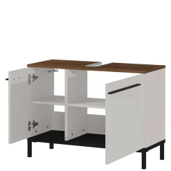 Badeinrichtung in Hellgrau mit Nussbaum - Dolida (vierteilig)