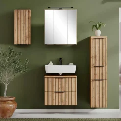 Badeinrichtung in Wildeiche mit Schwarz - Crystoga (vierteilig)