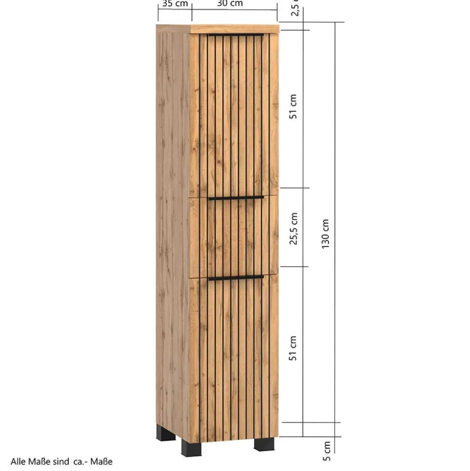 Badeinrichtung in Wildeiche mit Schwarz - Crystoga (vierteilig)