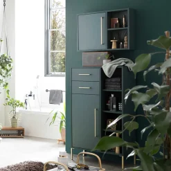 Badezimmer Highboard in Dunkelgrün & Gold - Aqua