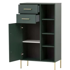 Badezimmer Highboard in Dunkelgrün & Gold - Aqua