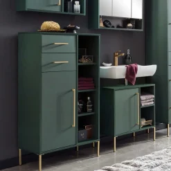 Badezimmer Highboard in Dunkelgrün & Gold - Aqua