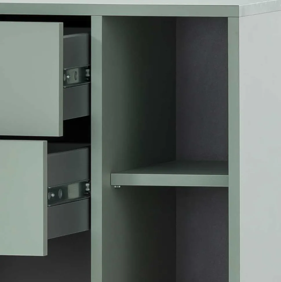 Badezimmer Highboard in Graugrün & Gold - Vilatata