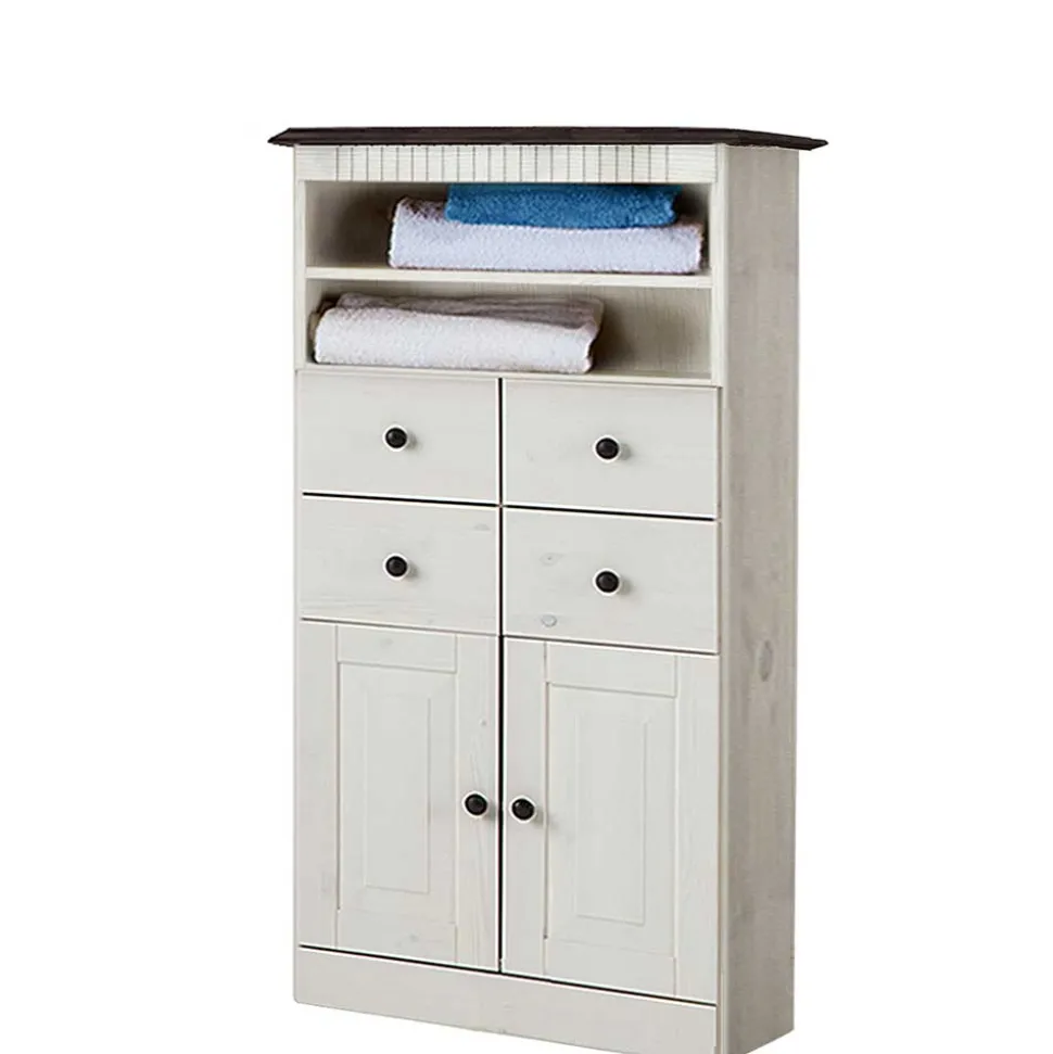 Badezimmer Highboard in Weiß mit Dunkelbraun - Malka