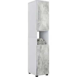 Badezimmer Hochschrank in Betonoptik & Weiß - Cinesio