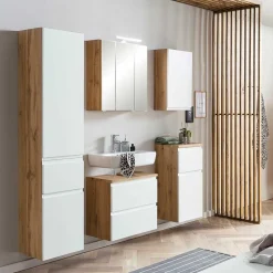 Badezimmer Hochschrank in mattem Weiß - Eight