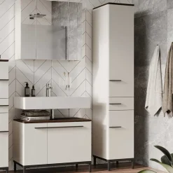 Badezimmer Hochschrank in Hellgrau - Dolida