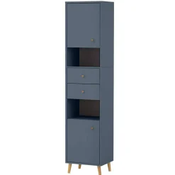Badezimmer Hochschrank in Petrol Blau & Eiche - Matrera