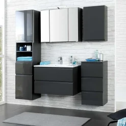 Badezimmer Möbelset Blaxin in Anthrazit Hochglanz (fünfteilig)