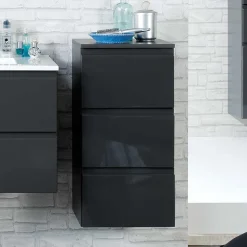 Badezimmer Möbelset Blaxin in Anthrazit Hochglanz (fünfteilig)