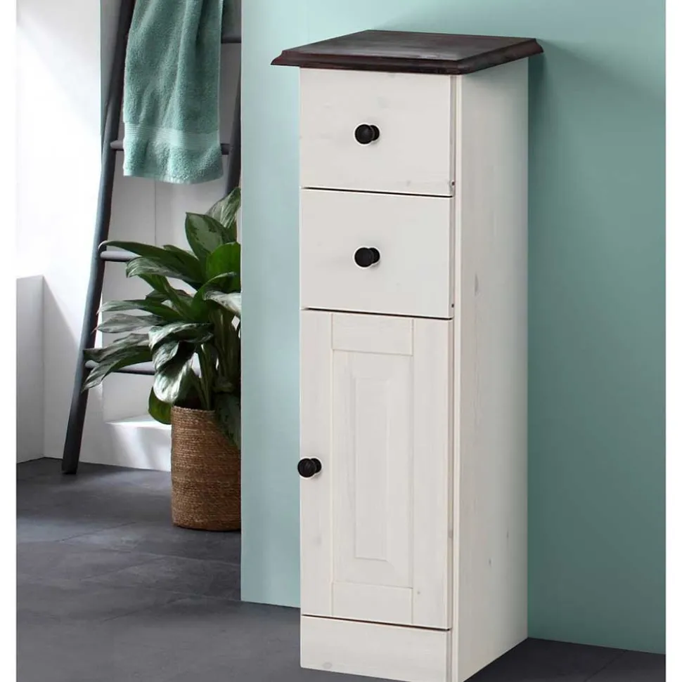 Badezimmer Schrank in Weiß mit Dunkelbraun - Malka