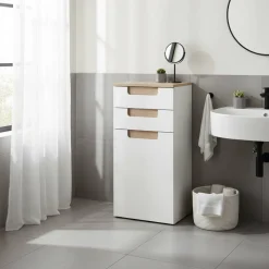 Badezimmer Seitenschrank Tymos in Weiß Hochglanz