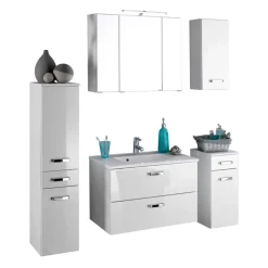 Badezimmer Set Sagunis in Weiß Hochglanz (fünfteilig)