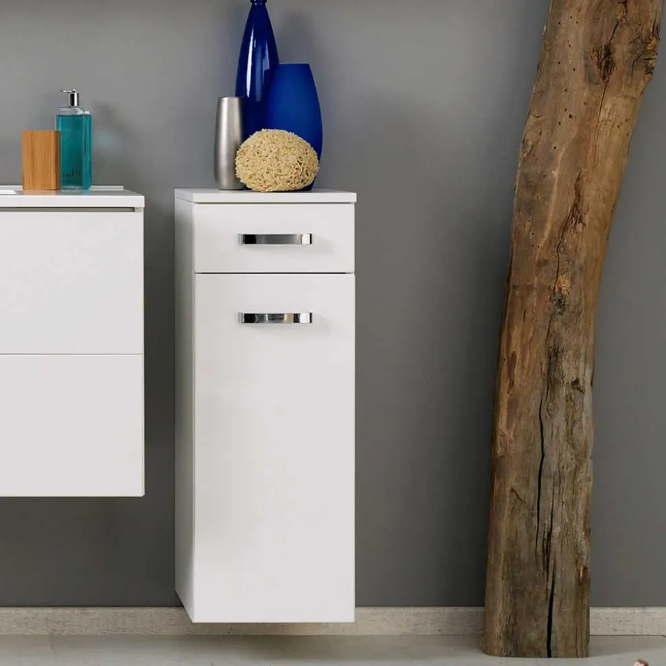 Badezimmer Set Sagunis in Weiß Hochglanz (fünfteilig)