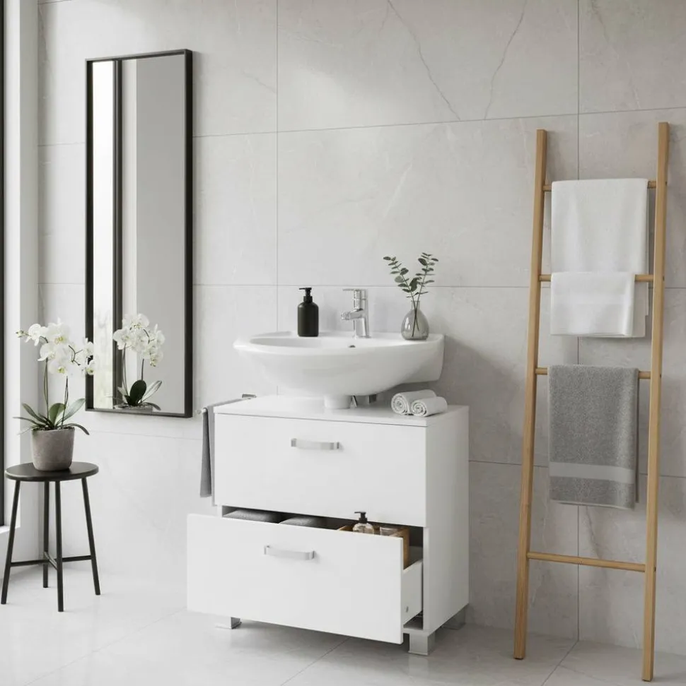 Badezimmer Waschbeckenschrank Sagunis in Weiß