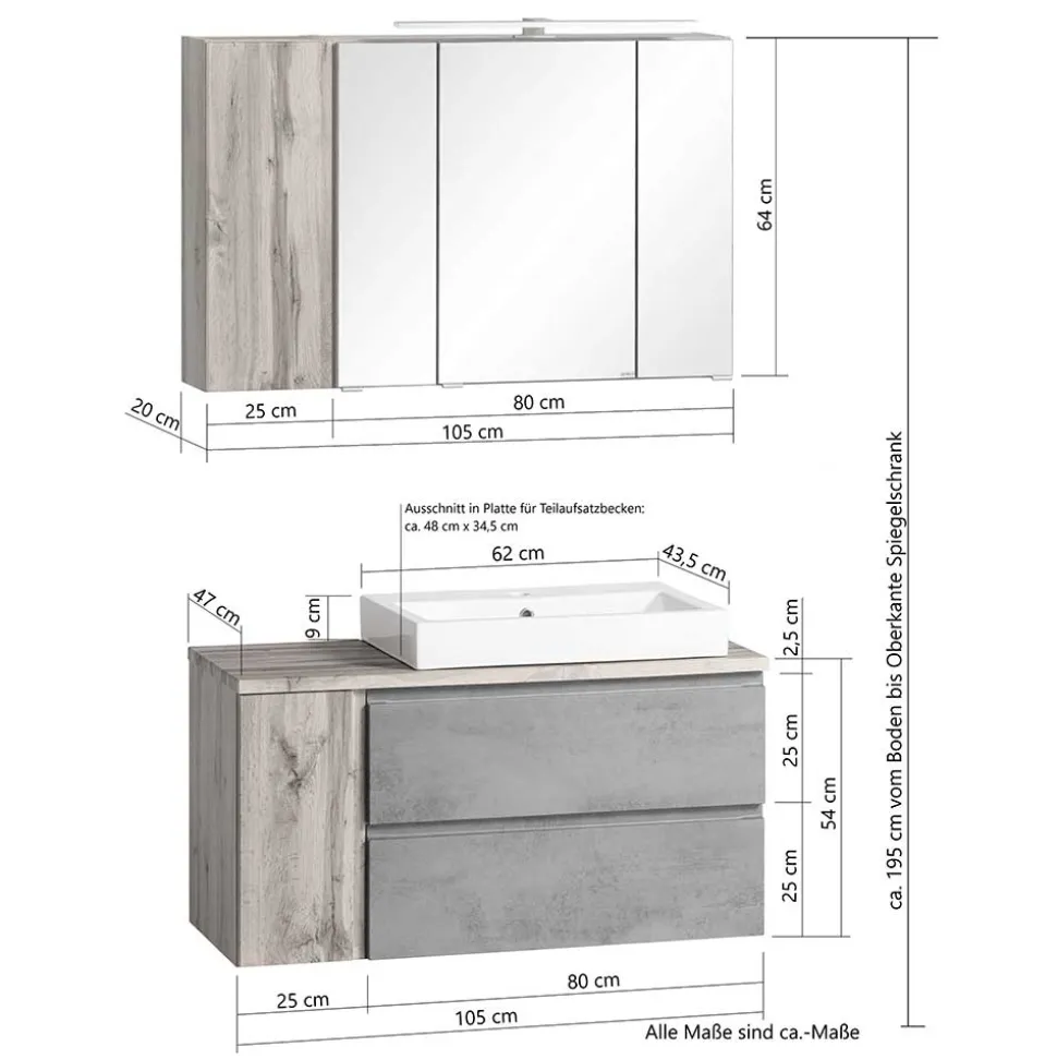 Badezimmer Waschplatz 105 cm breit - Jambi I (zweiteilig)