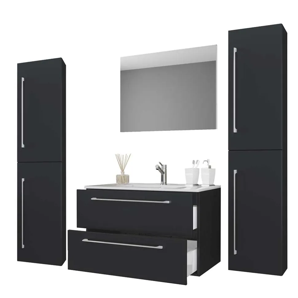 Badezimmermöbel in Schwarz - Gloriella (vierteilig)