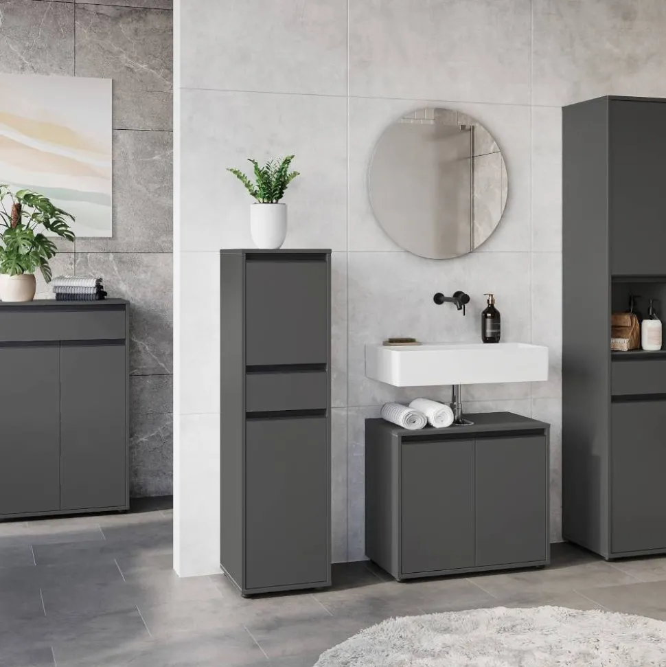 Badezimmermöbel Kombi in Dunkelgrau - Rufu (fünfteilig)