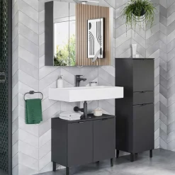 Badezimmermöbel-Set in Dunkelgrau - Quado (dreiteilig)