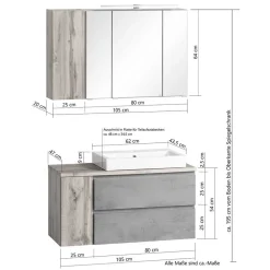 Badmöbel in Beton Optik & Wildeiche - Mia (dreiteilig)