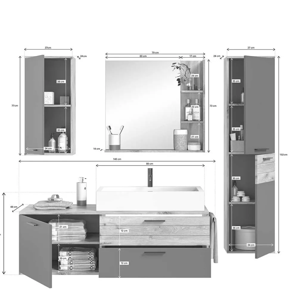Badmöbel Kombination hängend - Depart (vierteilig)