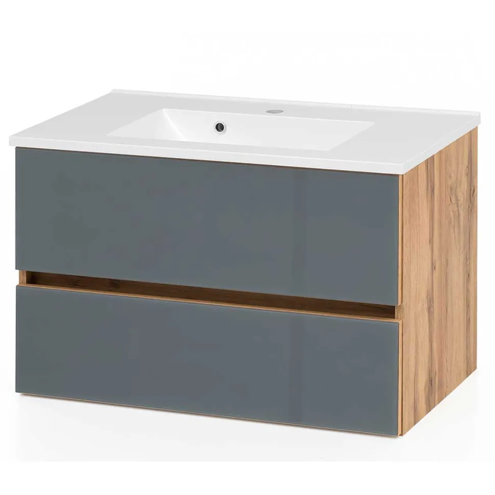 Badmöbel Kombination in Grau Glas - Anviletca (fünfteilig)