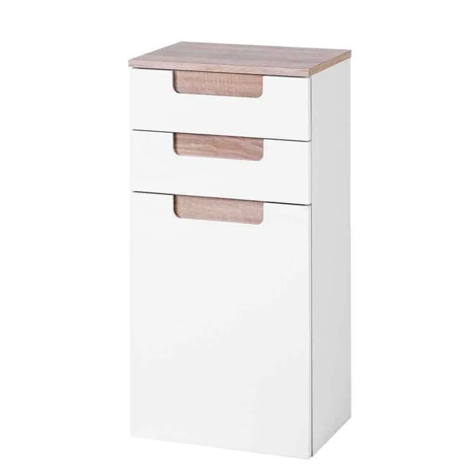 Badmöbel Komplettset Tymos in Eiche Weiß (fünfteilig)