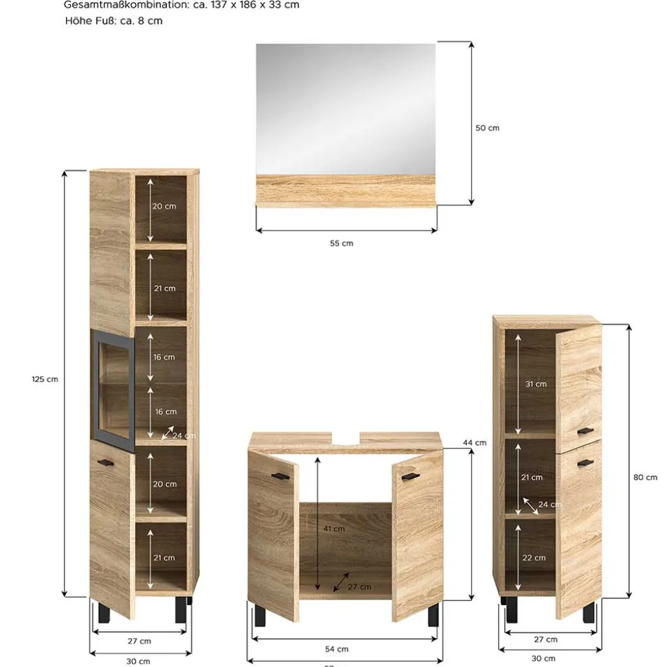 Badmöbelset komplett - Hoxtona (vierteilig)