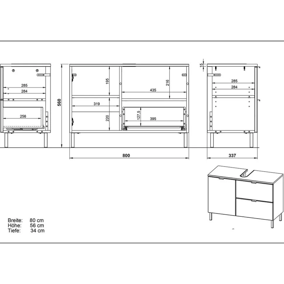 Badschrank fürs Waschbecken in 80 cm Breite - Otrus