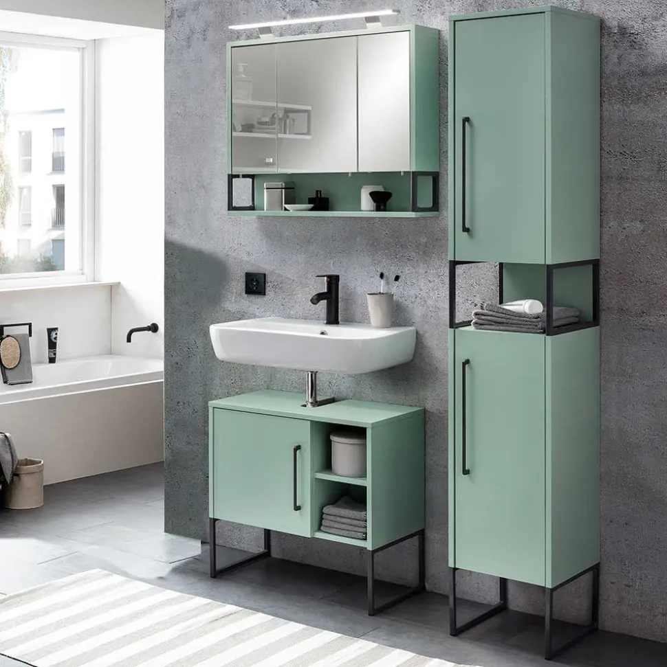 Badschränke in Mint Grün & Anthrazit - Esdrus (dreiteilig)