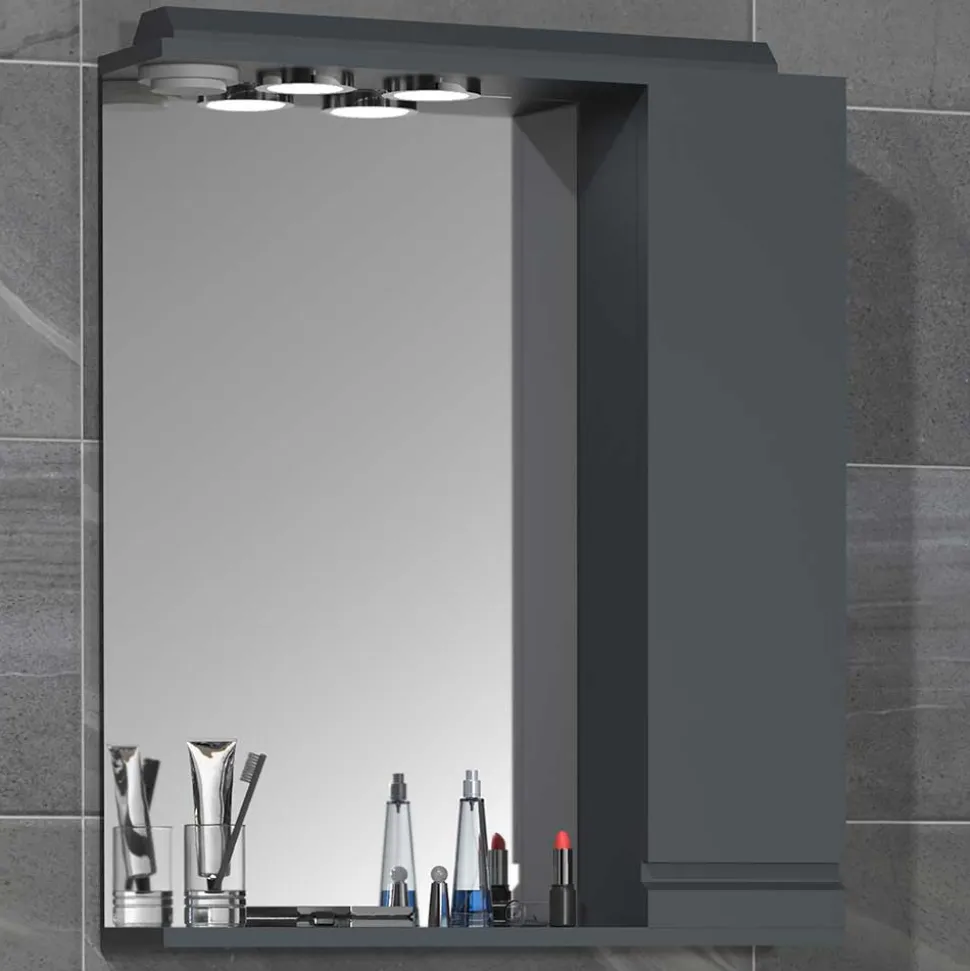 Badspiegel mit Seitenschrank & Ablage & LED Licht - Idamoro