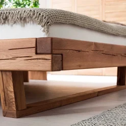 Balkenbett aus Eichenholz mit Kufen - Piassona