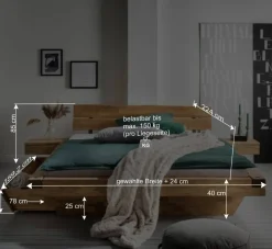 Balkenbett mit Baumkanten Kopfteil - Laredo (dreiteilig)