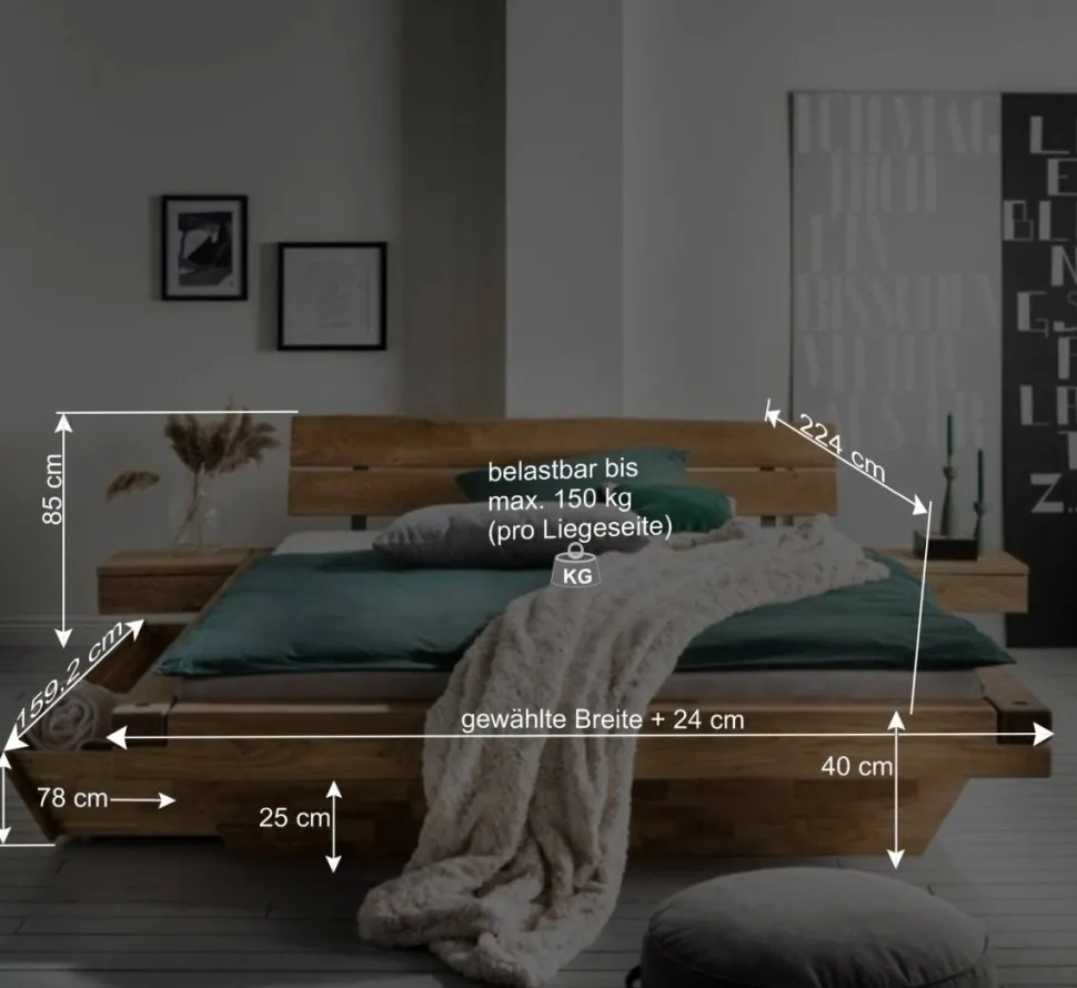 Balkenbett mit Baumkanten Kopfteil - Laredo (dreiteilig)