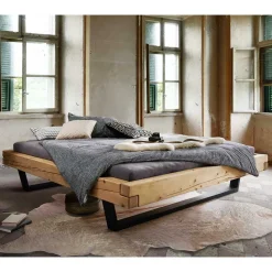 Balkenbett ohne Kopfteil aus Fichte Massivholz - Lary