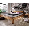 Balken-Doppelbett mit Nachttischen im Set Housten aus Wildeiche massiv (dreiteilig)