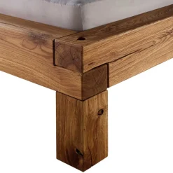Balken-Doppelbett mit Nachttischen im Set Housten aus Wildeiche massiv (dreiteilig)