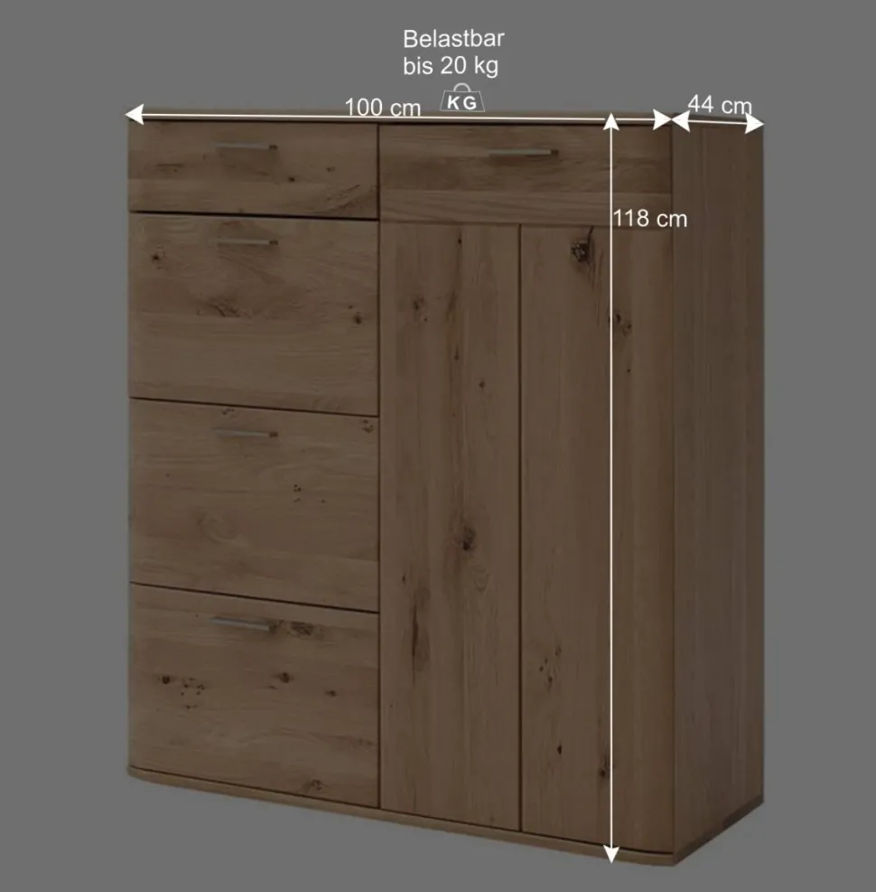 Balkeneiche Kombikommode mit 4 Schubladen - Mabasa