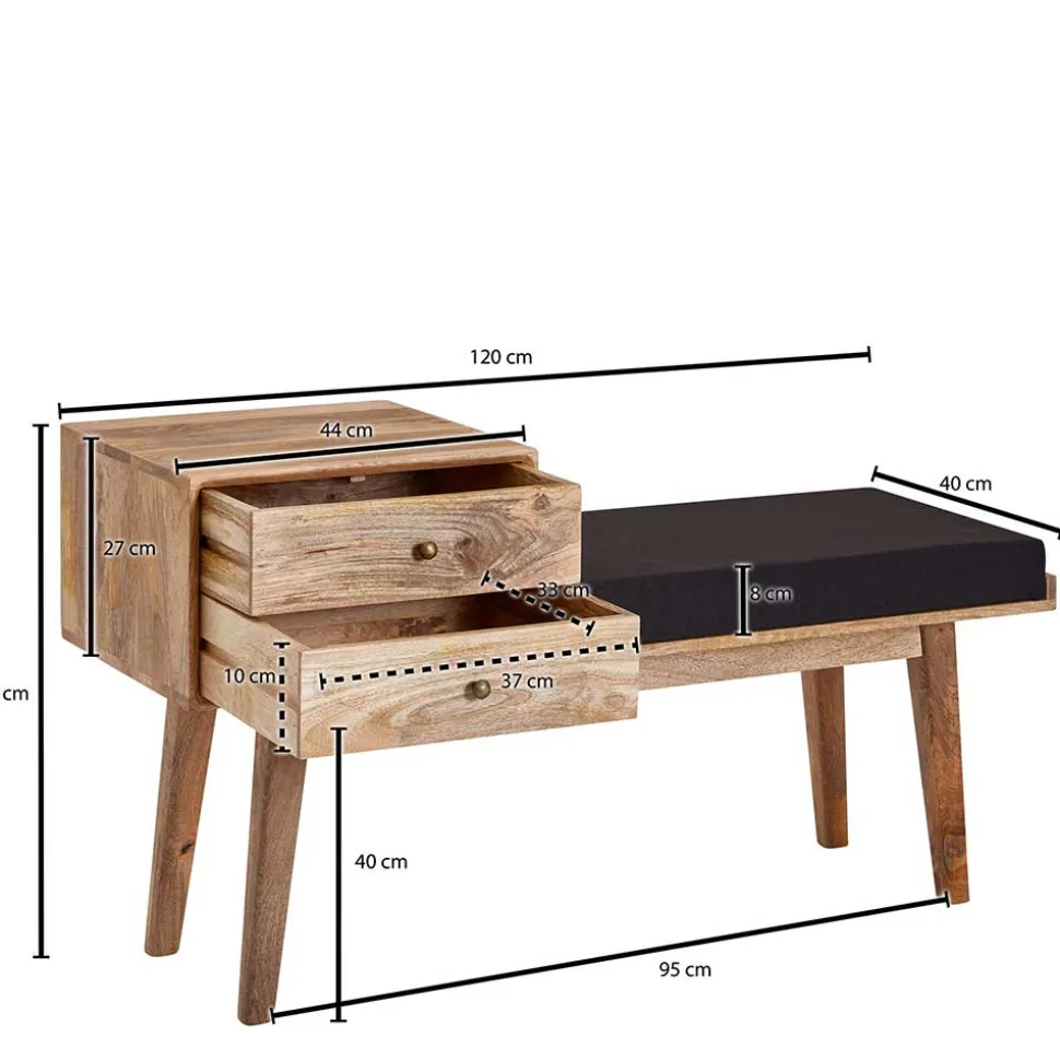 Bank mit Schubladen aus Mangobaum Massivholz - Basserini